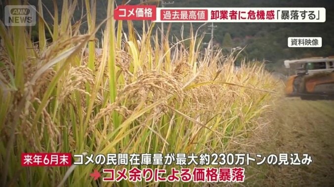 コメ余りによる価格暴落も…