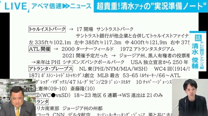 清水アナウンサーの準備ノート