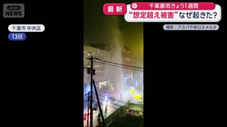マンホールから水が噴き上がる