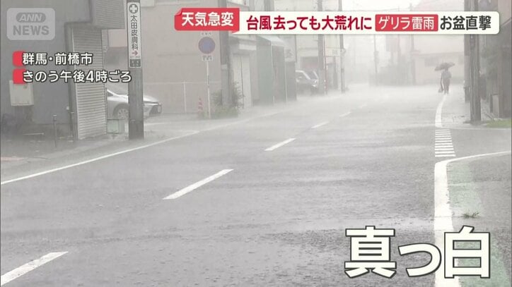 真っ白になるほどの雨