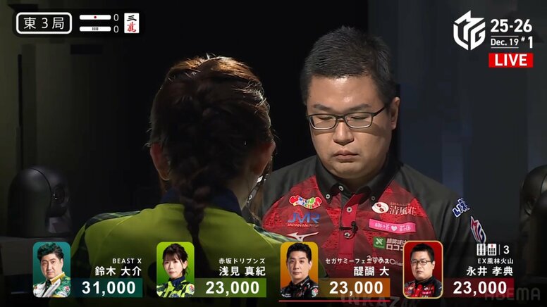 「見・て・る～？」三河の猛将と呼ばれる男 卓上でライバルを見つめる“意外な表情”にファン沸騰「めっちゃ見てる」「永井さんの迫力よ」／麻雀・Mリーグ