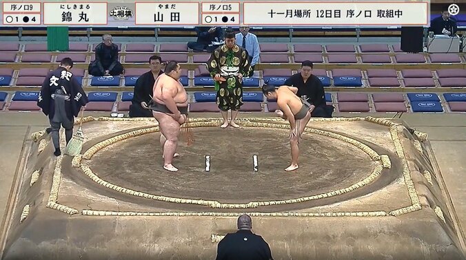 身長174.5センチ、体重226.9キロで22歳の錦丸（写真左）