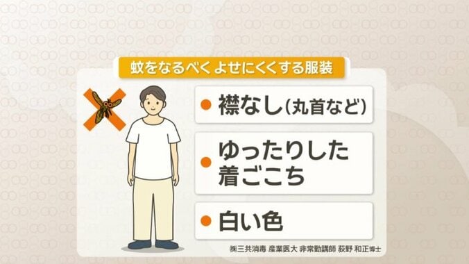 蚊をなるべくよせにくくする服装