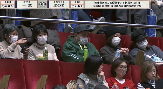 2階の椅子席から観戦するお笑いコンビ・ミルクボーイの内海崇