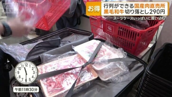 スーツケースに肉を詰め、会計は3万円ほど