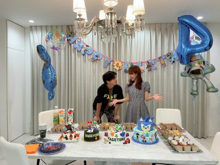 川崎希、息子の4歳の誕生日に用意した4つのケーキを公開「色々な味になってる」