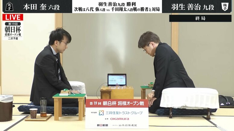 羽生善治九段が逆転勝利！本田奎六段破り7年ぶり本戦入りへ前進 通算1600勝まであと“1勝”午後2時から大一番／将棋・朝日杯二次予選