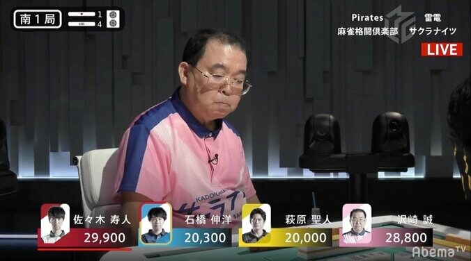 「なんで止まるの！？」64歳のベテラン沢崎誠が見せたピンポイントの“マムシ止め”／麻雀・Mリーグ 2枚目