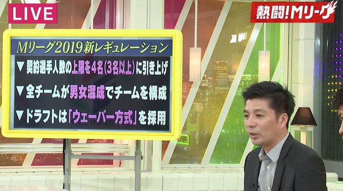 藤田晋チェアマン、男女混成ルール化は「女流のレベルを底上げ」／麻雀・Mリーグ 1枚目