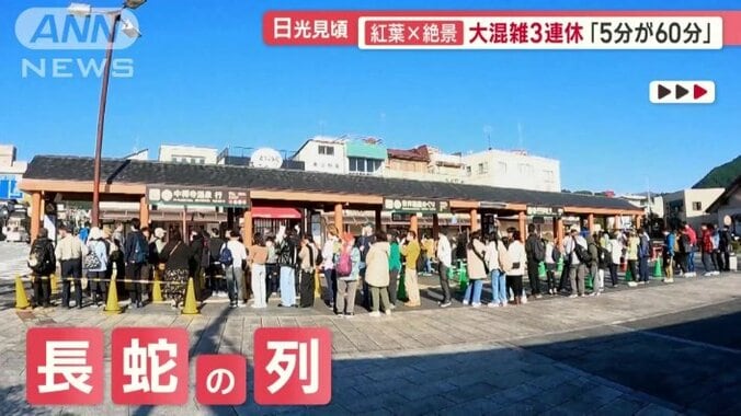 東武日光駅のバス停に長蛇の列