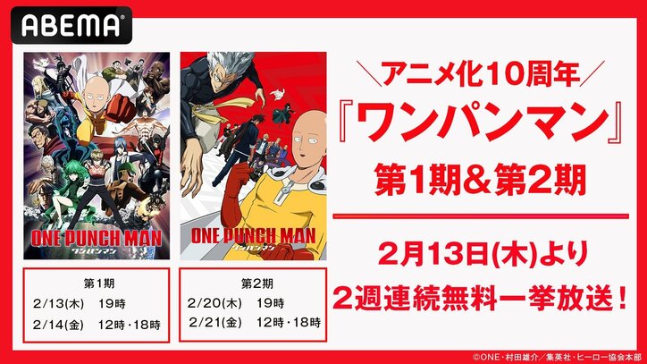 【写真・画像】アニメ『ワンパンマン』第1期、第2期の2週連続一挙放送が決定！放送後には無料配信も　1枚目