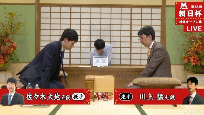 川上猛七段 対 佐々木大地五段 勝者は二次予選決定／将棋・朝日杯将棋オープン戦 1枚目