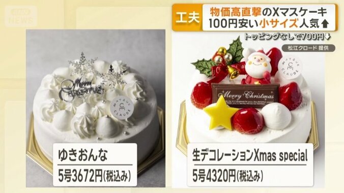 真っ白なクリスマスケーキも販売