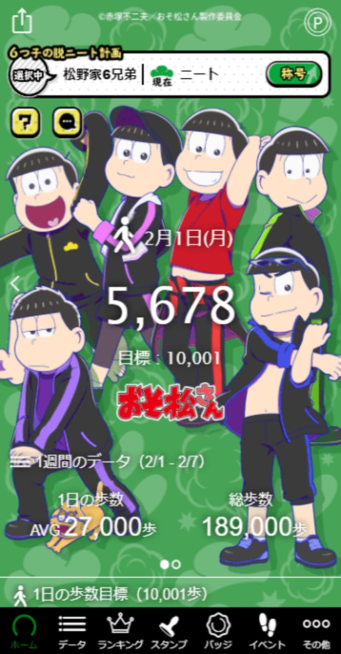 アニメ「おそ松さん」とタニタがコラボ！歩くと6つ子たちが成長する「歩数計アプリ」リリース、オリジナルグッズ販売も 2枚目