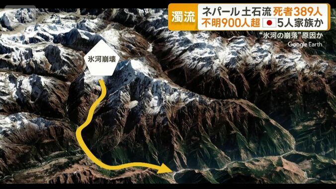 災害原因は氷河崩落か
