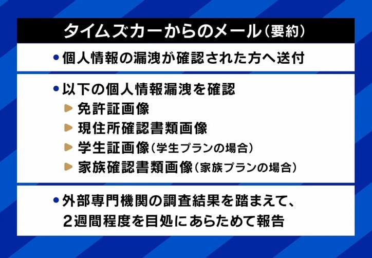 タイムズカーから届いたメール(要旨)