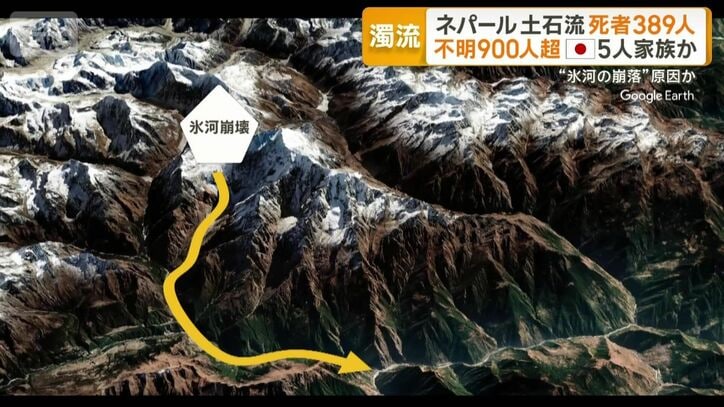 災害原因は氷河崩落か