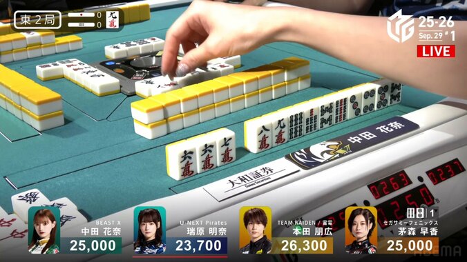 高評価を受けた中田花奈、強気のリーチ判断（実際のシーン）