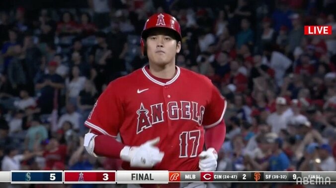 大谷翔平、“特大弾”で4打数1安打 5試合連続安打 チームはマリナーズに連日の惜敗 1枚目