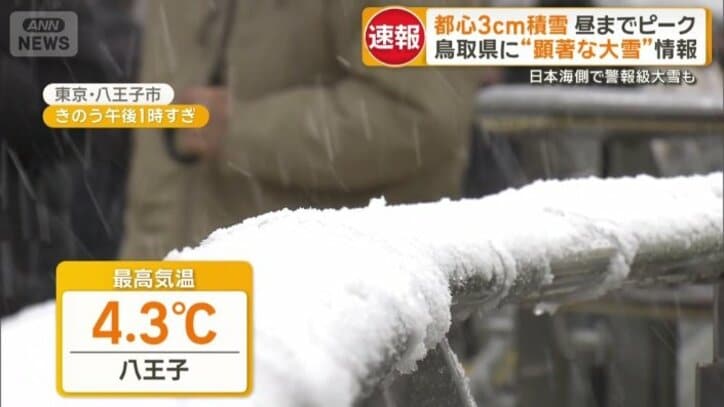 手すりもあっという間に真っ白