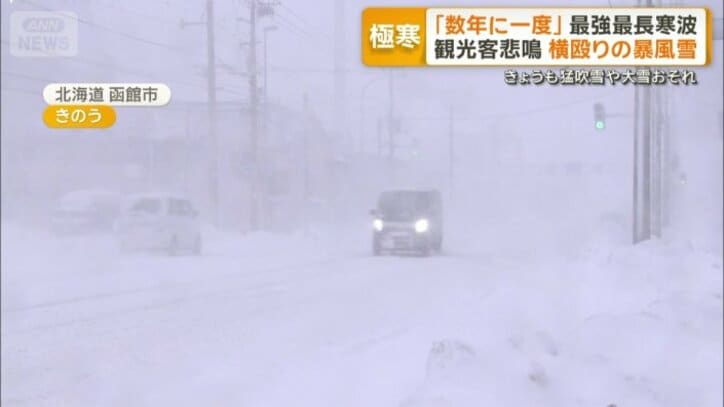 北海道でも横殴りの雪