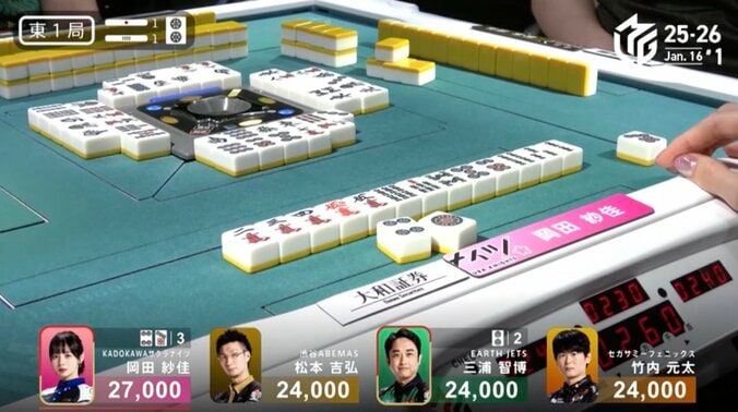 岡田、快調なリズムで一発ツモ“大物手成就”の瞬間