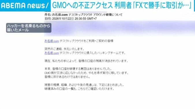 ハッカーを名乗るものから届いたメール