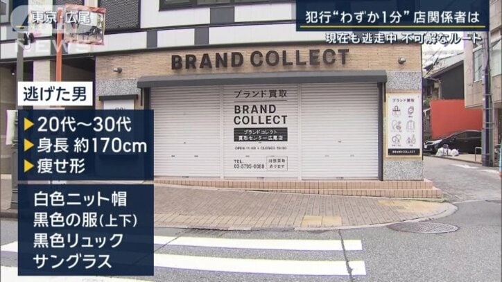 被害に遭った店舗と逃走している男の特徴