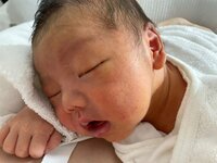 桃『新生児の気まぐれな表情の変化がかわゆ』