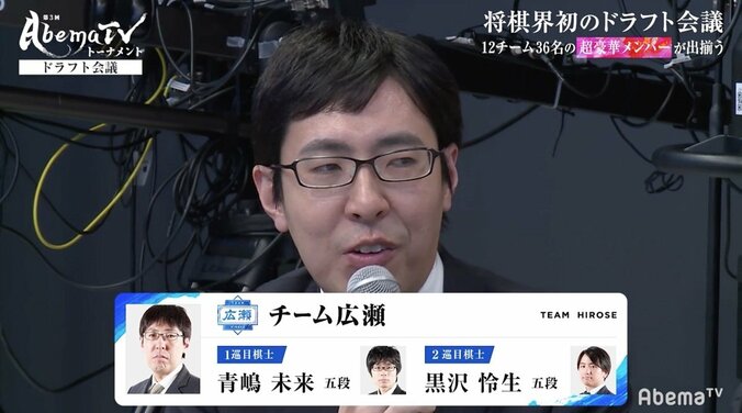 将棋界初のドラフト会議開催！全12チーム・36棋士が決定　藤井聡太七段は2チーム競合／将棋・AbemaTVトーナメント 12枚目