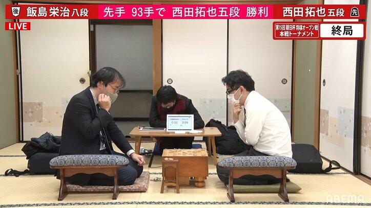 西田拓也五段、飯島栄治八段下す 午後2時から2年連続ベスト4かけもう一局／将棋・朝日杯