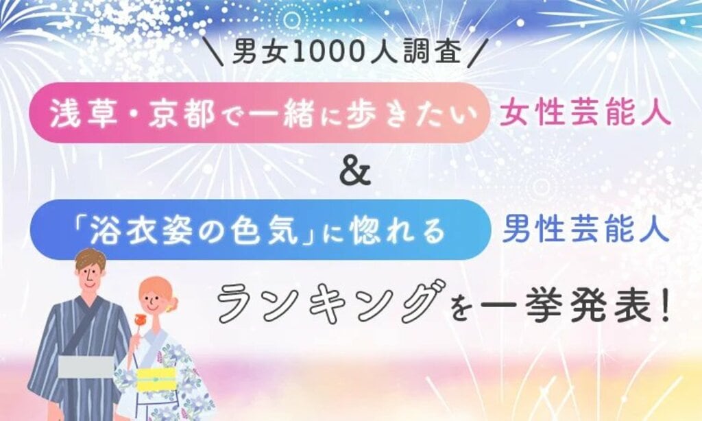 【男女1000人に聞いた】「浅草・京都で一緒に歩きたい」女性芸能人＆「浴衣姿の色気」に惚れる男性芸能人ランキング…北川景子や鈴木亮平らがランクイン【NEXER調査】