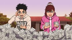 小桃開始向厄卡倫撒嬌……撅嘴＆臉紅向上看，觀眾大呼：「這可愛的撒嬌聲太犯規了」動畫《膽大黨》第21話