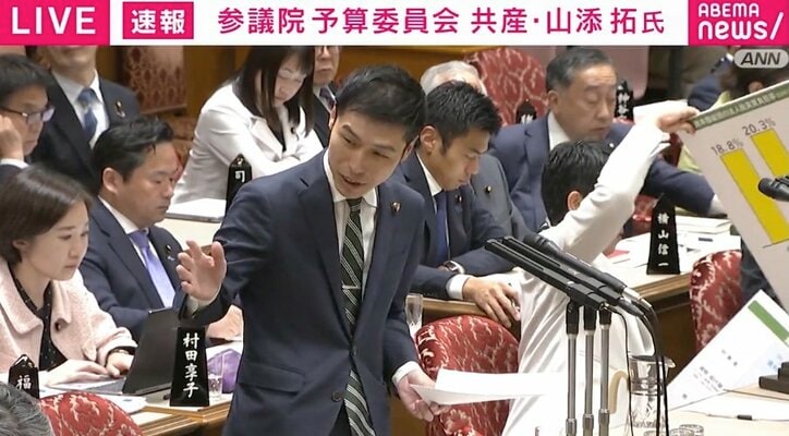 【写真・画像】「財源どうするんだ?」のヤジに共産・山添氏が振り返って怒り?「今からお示しします」 消費税減めぐり予算委で論戦 1枚目