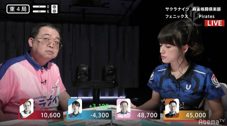 東4局6本場は“カワイイ”の宝庫？　瑞原明奈＆沢崎誠の「ん？」な顔にファンほっこり／麻雀・Mリーグ