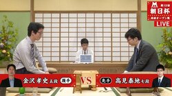髙見泰地七段 対 金沢孝史五段　現在対局中／将棋・朝日杯将棋オープン戦
