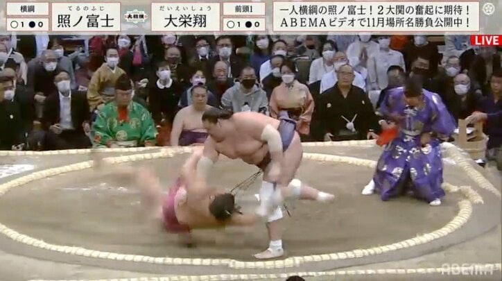 強すぎる！ 鮮やかな大逆転劇に館内も大興奮 照ノ富士の驚異的な粘りに視聴者も驚き「あそこから勝つのか」