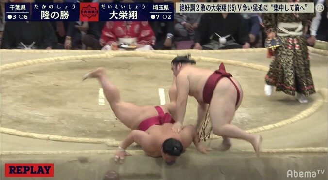 大栄翔が2敗死守で勝ち越し　隆の勝を押し出しで下して優勝争いに踏みとどまる 1枚目