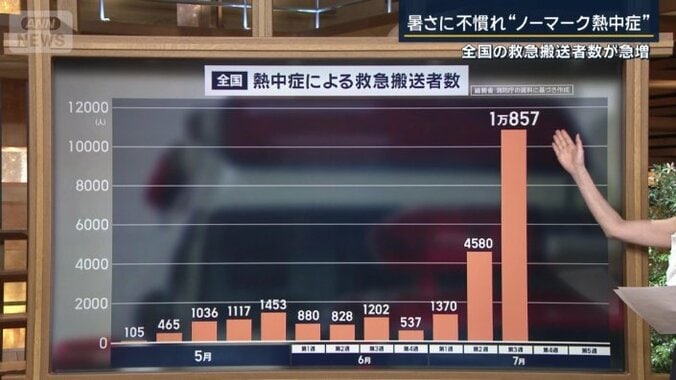 全国の熱中症の救急搬送者の数