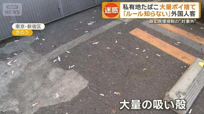 捨てられていた大量のたばこ吸い殻