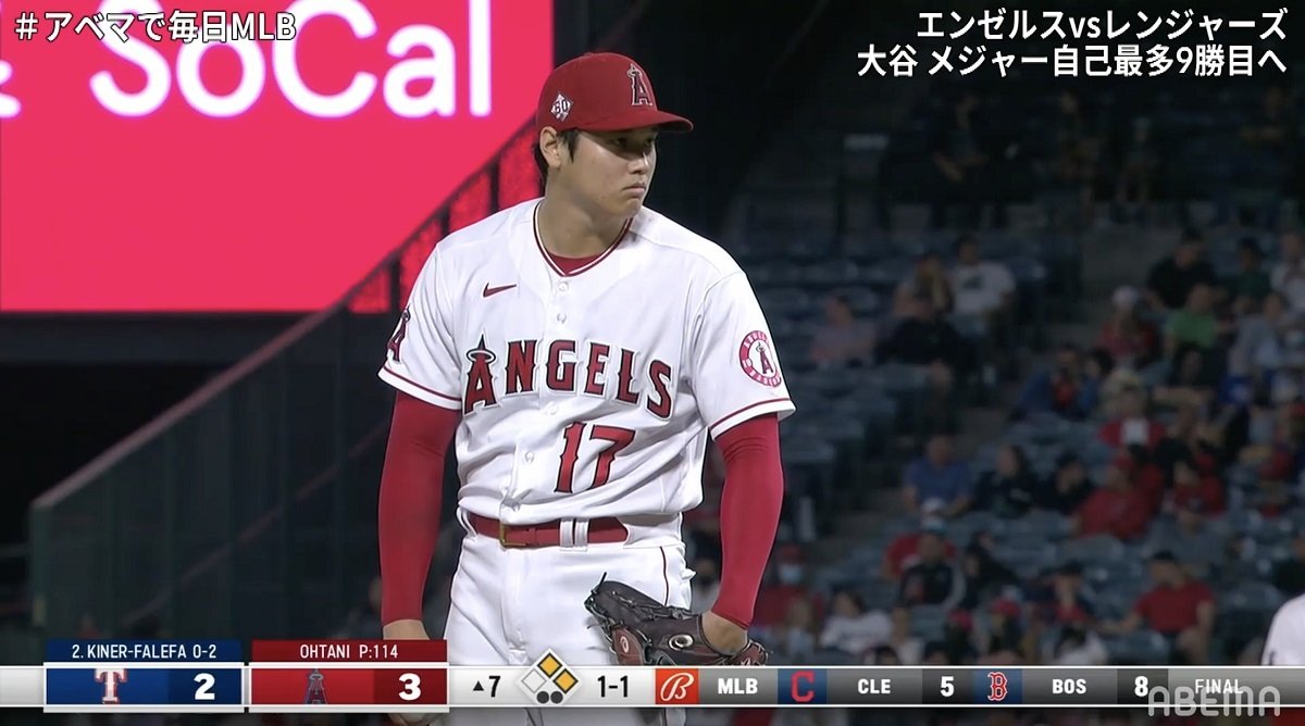 大谷翔平が9勝目 ベーブ ルース以来103年ぶり 2ケタ勝利 2ケタ本塁打 に王手 ピンチに161キロ連発 メジャー自己最多の117球 野球 Abema Times