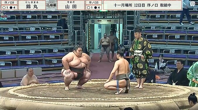 身長174.5センチ、体重226.9キロで22歳の錦丸（写真左）