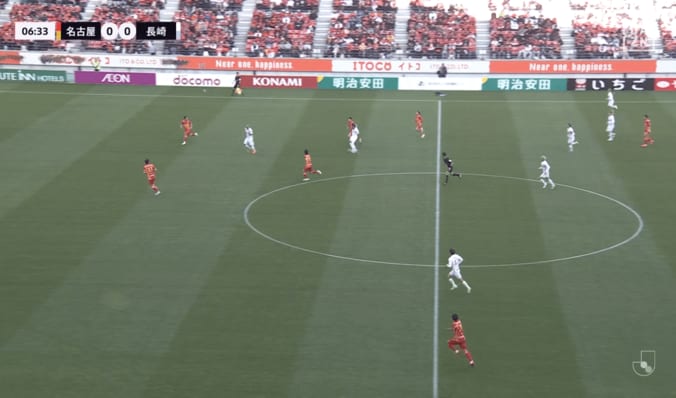 ハーフウェーラインを超えてすぐにシュート