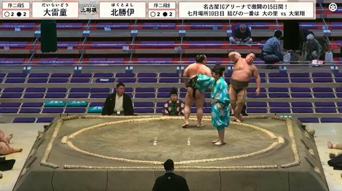 「なんかおかしいぞ」力士に異変 フラフラと後ずさり“あわや”土俵下に転落 対戦力士が二度も駆け寄る異常事態 呼出や若者頭も… 4枚目
