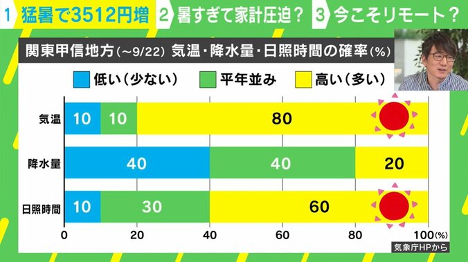 関東甲信地方の気温・降水量・日照時間の確率（～9／22）