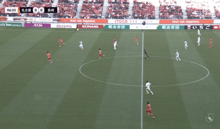 ハーフウェーラインを超えてすぐにシュート