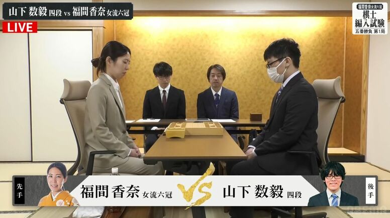 福間香奈女流六冠、2度目の棋士編入試験開幕！史上初「女性棋士」誕生なるか 最年少棋士・山下数毅四段と対局開始