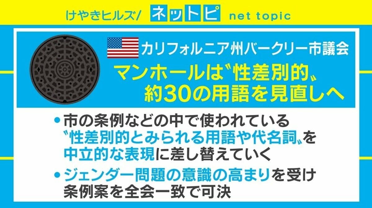 マンホール は性差別的 として30用語の表現見直しへ スポーツマンは ハンターズ に 国際 Abema Times