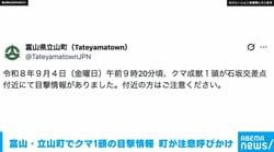 富山・立山町でクマ1頭の目撃情報 町が注意呼びかけ