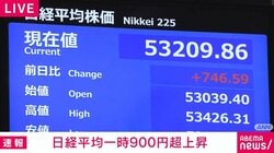 日経平均一時900円超上昇